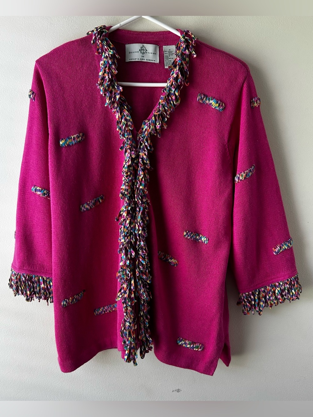 Vintage Y2K Design Options by Philip & Jane Gordon Fringe Boho Cardigan Pink